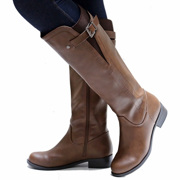 New Brown Buckle Knee High Riding Boots - Picture 2 of 5